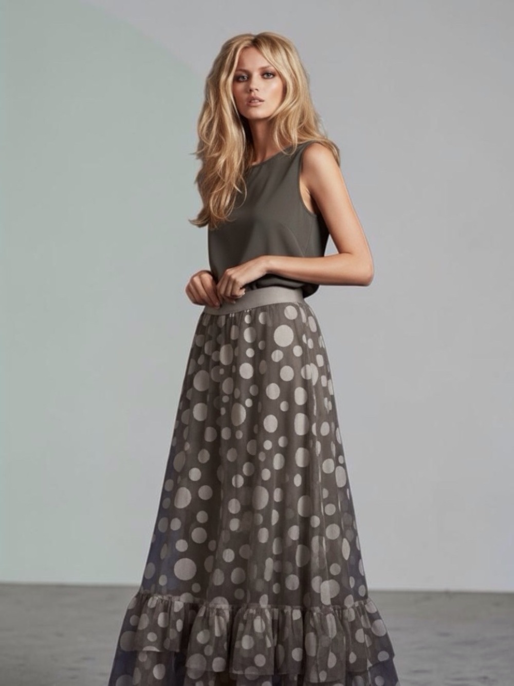 Fun Gray Polka Dot Mesh Skirt
